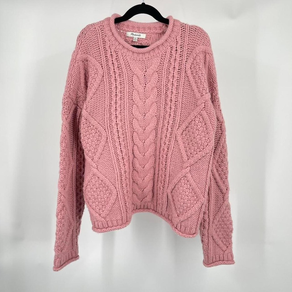Madewell Wool Blend Cable Knit Sweater Oversized Coquette Academia Fall XXS Cozy